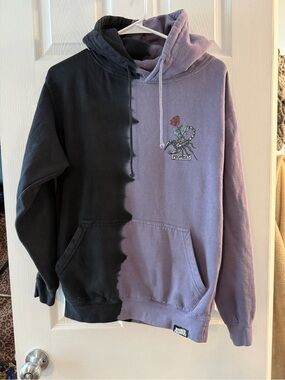 Broken Promises Two-Tone Black and Lavender Hoodie - Rose Graphic Size Small